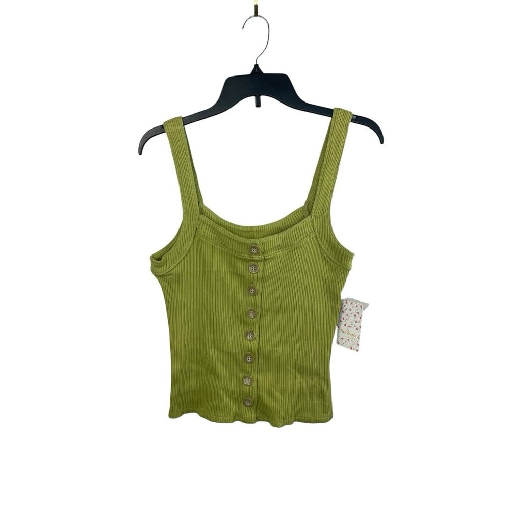 Free People Olive Green Ribbed Button-Front Tank